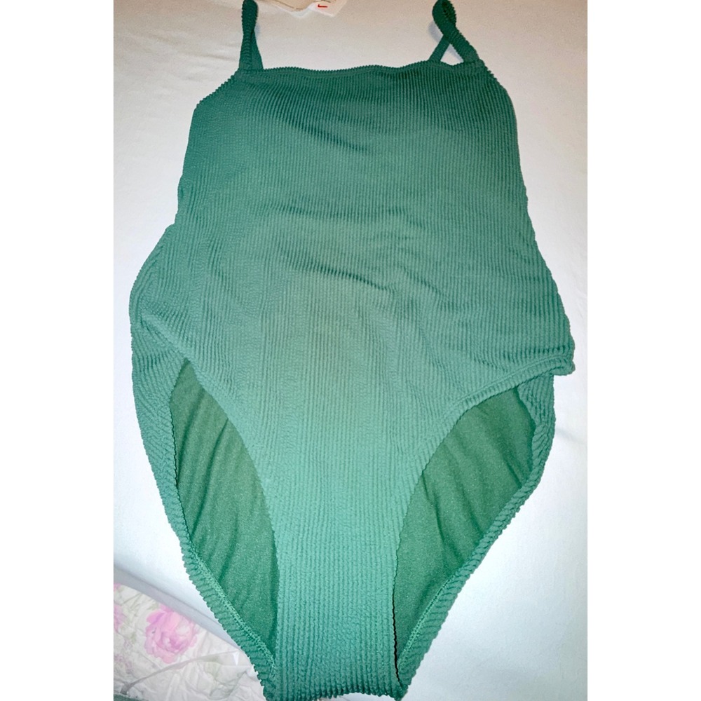 Kona Sol One Piece Swimsuit Women XL Green New Ribbed Strappy Back Full Coverage